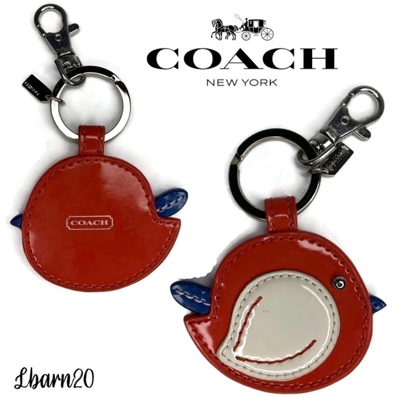 Coach Vintage Patent Red Leather Bird Keychain Fob Flappy Cardinal